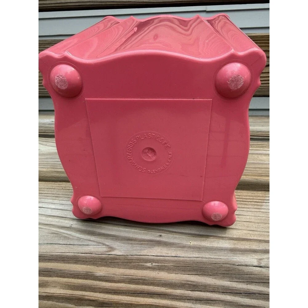 Vintage Schwarz Bros Plastics Wastebasket Pink White Raised Flowe MCM 1950s 8x10